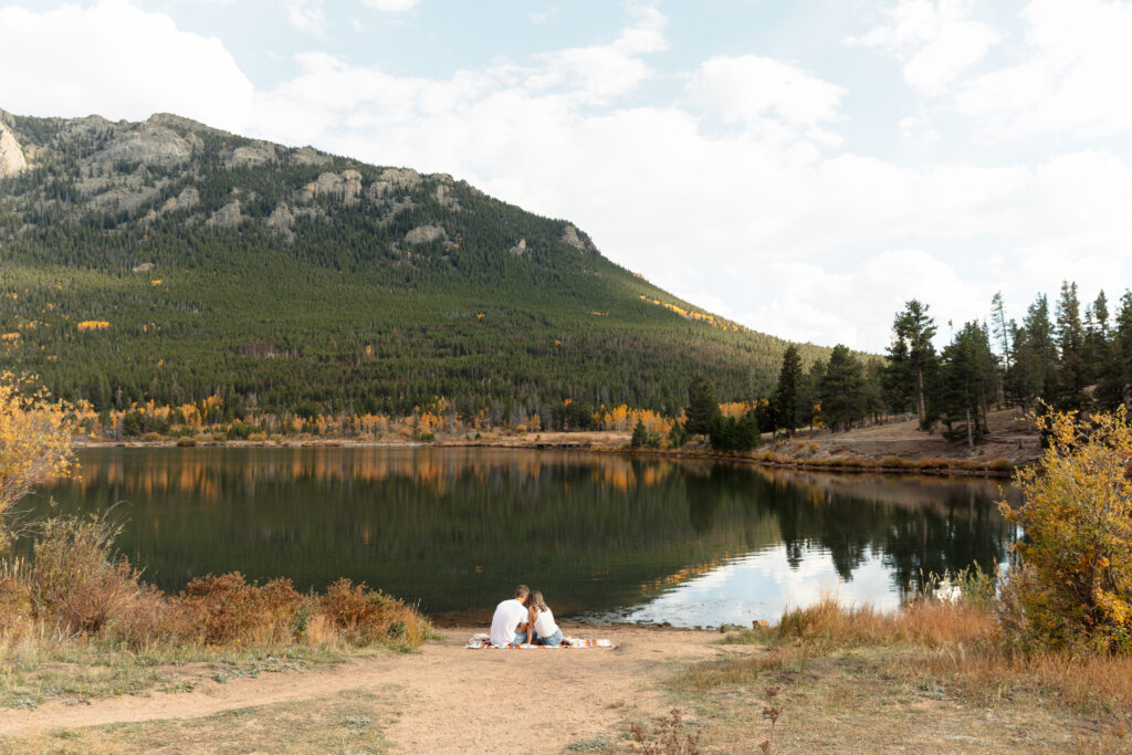 Engagement photos at Lily Lake in Rocky Mountain National Park, Colorado 