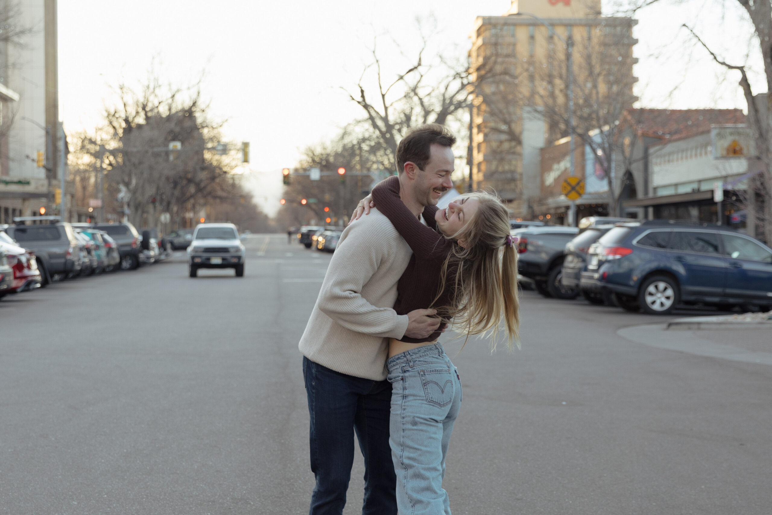Couples photos in Old Town Fort Collins, CO